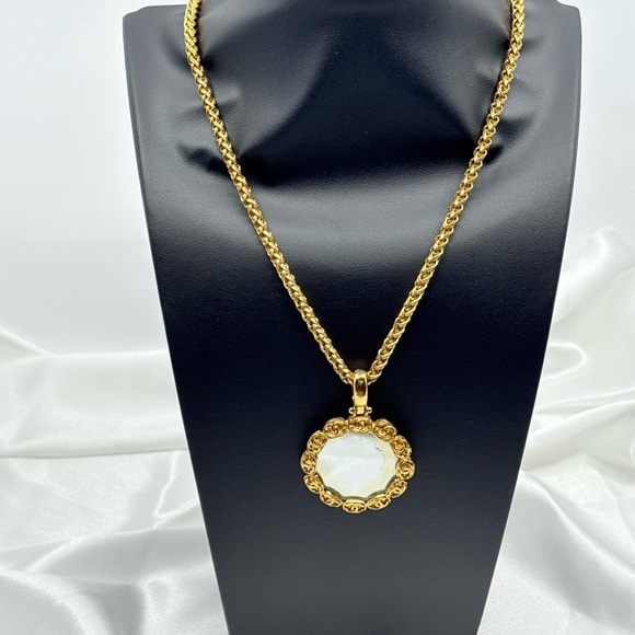 Vintage CHANEL Gold CC Logo Mirror Pendant Chain Necklace